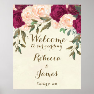 burgundy pêche mariage fleuri accueil affiche