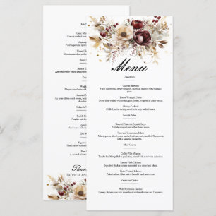 Burgundy peonies double sided wedding menu