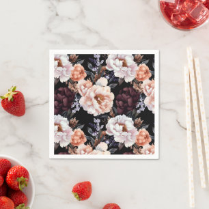 Burgundy Peonies Floral Pattern Napkin