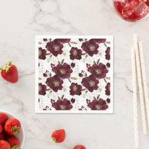 burgundy peonies flowers with gold glitter for val napkin