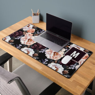 Burgundy Peonies Motif Floral Monogramme