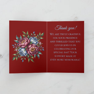 Burgundy Peony and Blue Rose Wedding Thank You Card