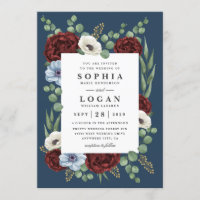 Burgundy Peony Dusty Blue Anemone Floral Wedding