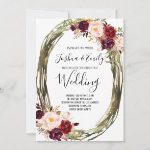 Burgundy Peony Floral Wedding Invitation
