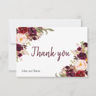 Burgundy Peony Floral Wedding Thank You Card