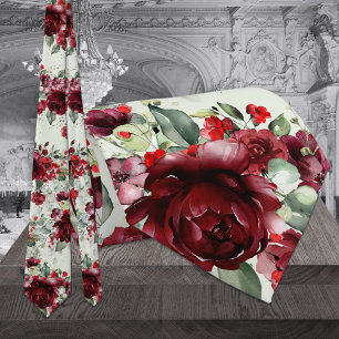 Burgundy Peony Silver Greenery Sage Green Wedding Tie