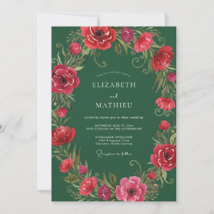 Burgundy Peony Wreath Wedding Invitation