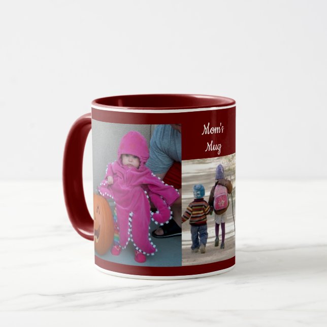 Burgundy Personalize 3 PHOTO TEMPLATE Gift Coffee Mug (Front Left)