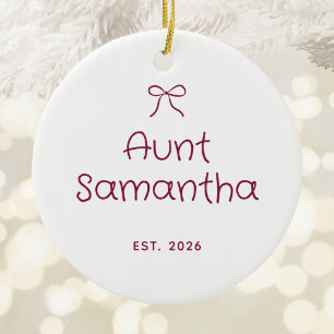 Burgundy Personalized Aunt Est. Year Photo Ceramic Ornament