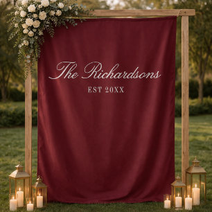 Burgundy Personalized Fabric Wedding Welcome Sign Tapestry