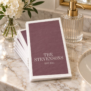 Burgundy Personalized Family Name Entertaining Napkin