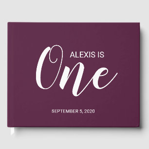 Burgundy Personalized First Birthday Guestbook