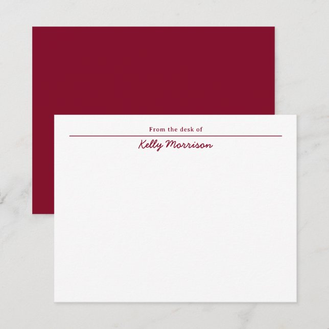Burgundy Personalized From the Desk Of Card (Front/Back)