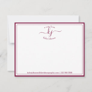 Burgundy Personalized From The Desk Of Note Card