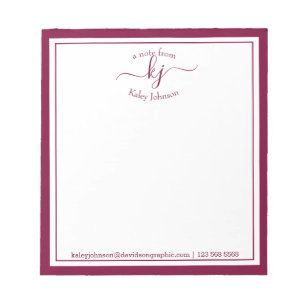 Burgundy Personalized From The Desk Of Notepad