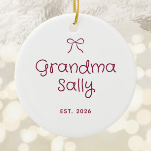 Burgundy Personalized Grandma Est. Year Photo Ceramic Ornament