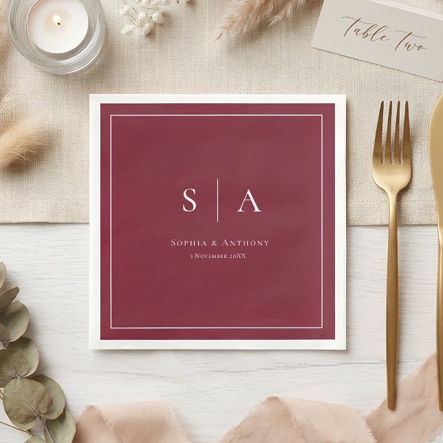 Burgundy Personalized Initial Wedding Napkins (Creator Uploaded)