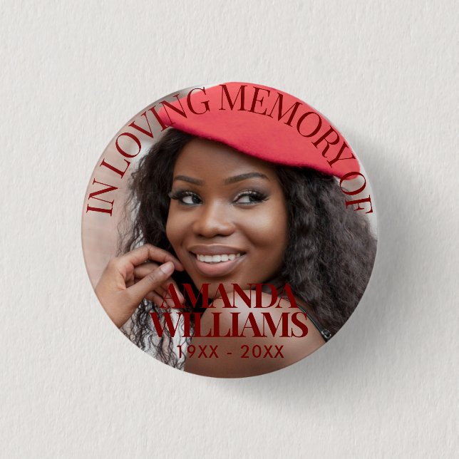 Burgundy | Personalized Photo Memorial 1 Inch Round Button (Front)