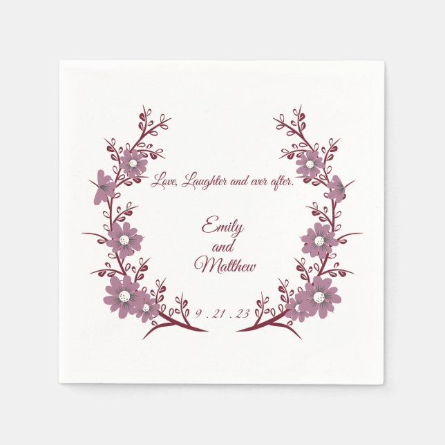 Burgundy Personalized wedding napkins (Front)
