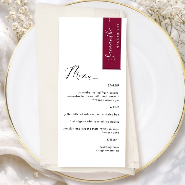 Burgundy Personalized with Guest Name Elegant Menu (Creator Uploaded)