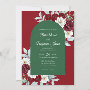 Burgundy Petal Emerald Wedding Invitation