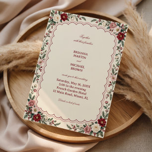 Burgundy Petals Trace Scalloped Elegance Invitation