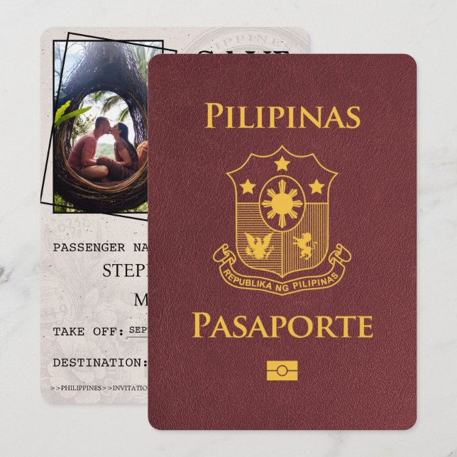 Burgundy Philippines Passport Save The Date (Front/Back)