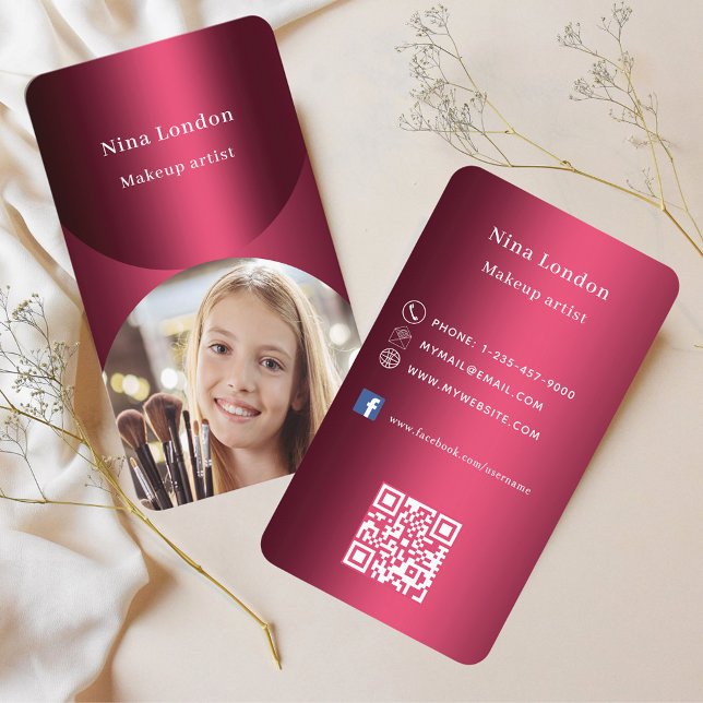 Burgundy photo arch Qr code Facebook Business Card (Creator Uploaded)