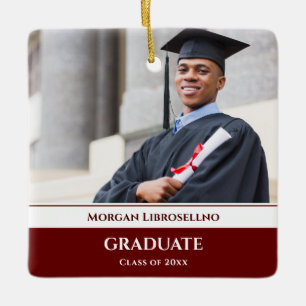 Burgundy Photo Graduation Ceramic Ornament