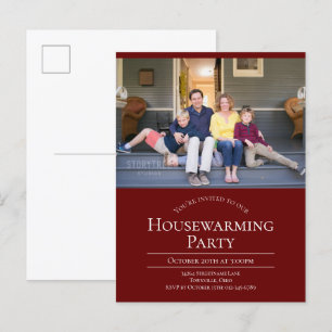 Burgundy Photo Housewarming Invitation Postcard