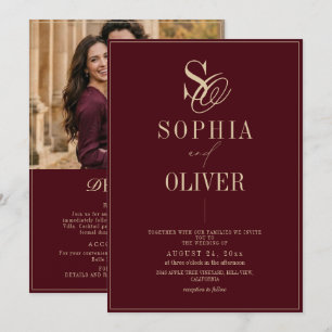 Burgundy Photo Modern Wedding Invitation