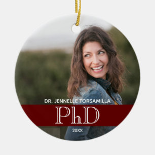 Burgundy Photo PhD Graduation Ceramic Ornament