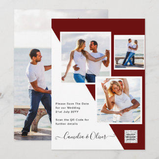 Burgundy PHOTO Wedding Invite QR Code Save Date