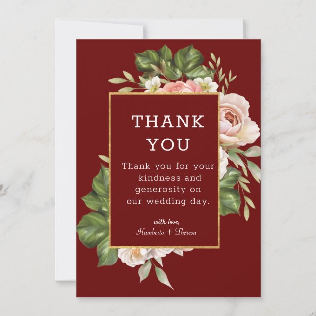 Burgundy Photo Wedding Thank You Card (Front)