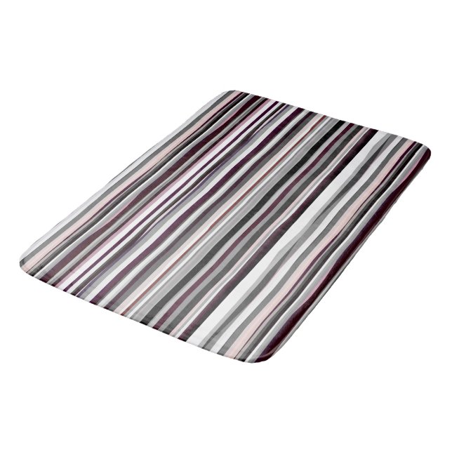 Burgundy, pink and Grey Abstract Stripes Bath Mat (Angled)