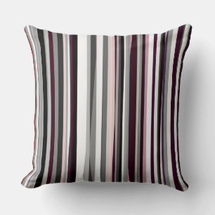 Burgundy, pink and Grey Abstract Stripes Throw Pillow