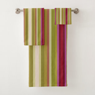 Burgundy Pink and Olive Green Bath Towel Set