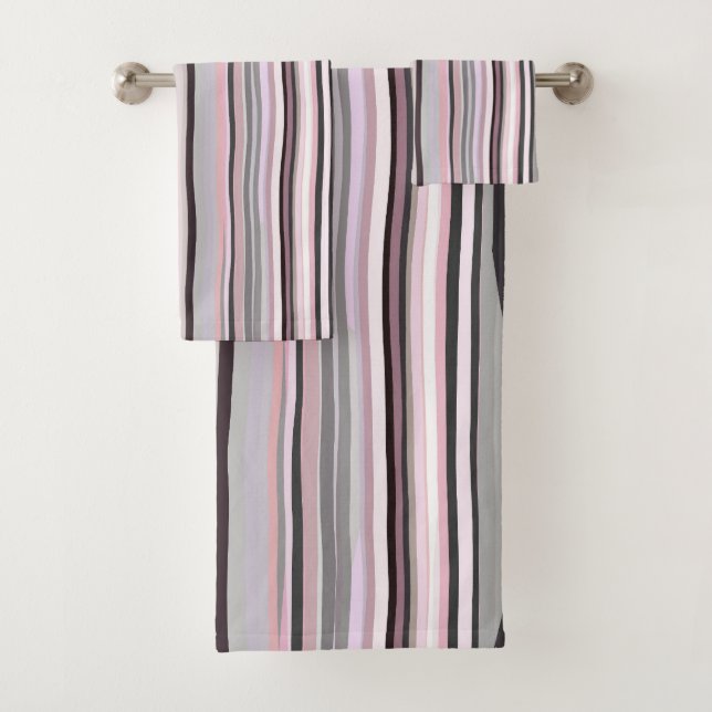 Burgundy, Pink and Purple Wavy Stripes Bath Towel Set (Insitu)