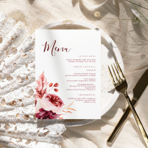 Burgundy & Pink Automne Menu Mariage d'automne