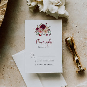 Burgundy Pink Blush Floral RSVP Card