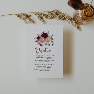 Burgundy Pink Blush Floral Wedding Directions  Enclosure Card