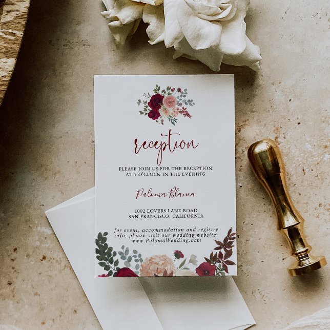 Burgundy Pink Blush Floral Wedding Reception  Enclosure Card (Creator Uploaded)