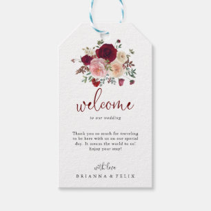 Burgundy Pink Blush Floral Wedding Welcome   Gift Tags