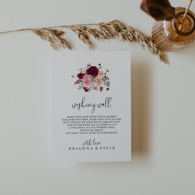 Burgundy Pink Blush Floral Wedding Wishing Well  Enclosure Card (Creator Uploaded)
