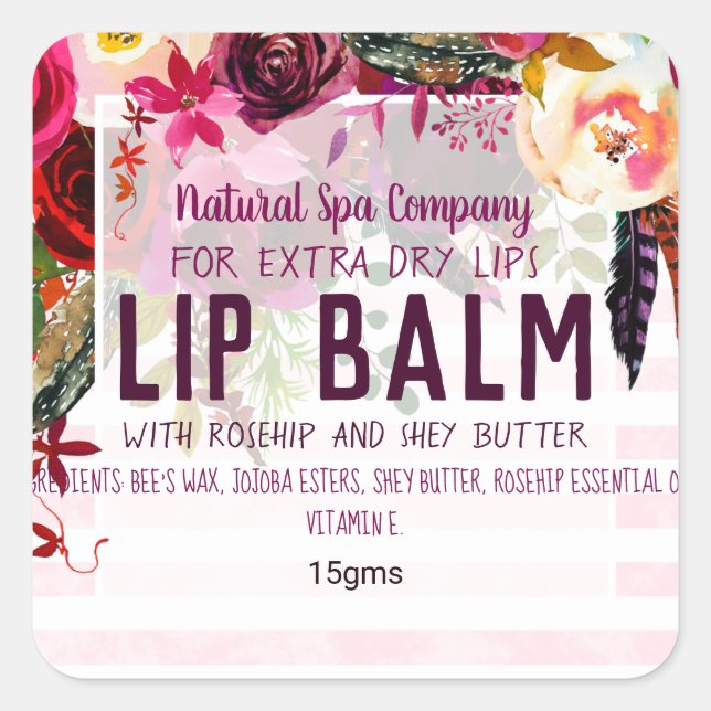 Burgundy Pink Boho Watercolor Lip Balm Labels (Front)