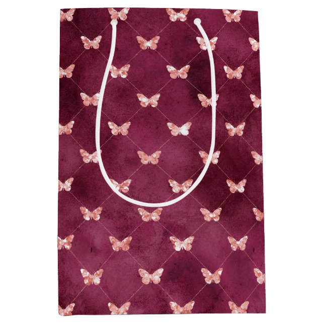 Burgundy Pink Butterflies  Medium Gift Bag (Front)