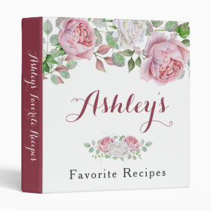 Burgundy Pink Country Rose Floral Recipe Binder