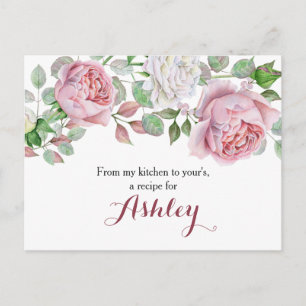 Burgundy Pink Country Rose Floral Recipe Card
