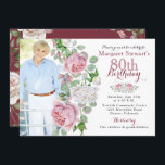 Burgundy Pink Country Rose Photo 80th Birthday Invitation<br><div class="desc">Burgundy and pink chic old country rose floral 80th photo birthday invitation. This pink and white roses adult women's photo birthday invitation is a good choice for a summer birthday or a fall / autumn birthday. Although, you can also use it for a spring or winter birthday as well. This...</div>