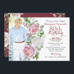 Burgundy Pink Country Rose Photo 80th Birthday Invitation<br><div class="desc">Burgundy and pink chic old country rose floral 80th photo birthday invitation. This pink and white roses adult women's photo birthday invitation is a good choice for a summer birthday or a fall / autumn birthday. Although, you can also use it for a spring or winter birthday as well. This...</div>